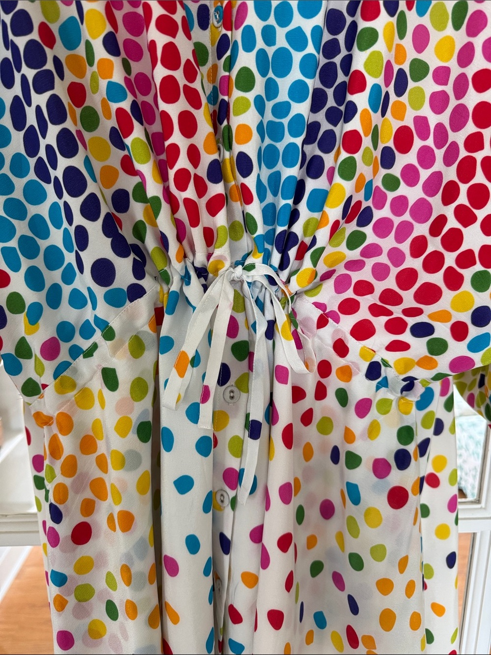 Colorful Polka Dot Drawstring Waist High Low Shirt Mini Dress - All Things Mochi - Picture 3 of 9